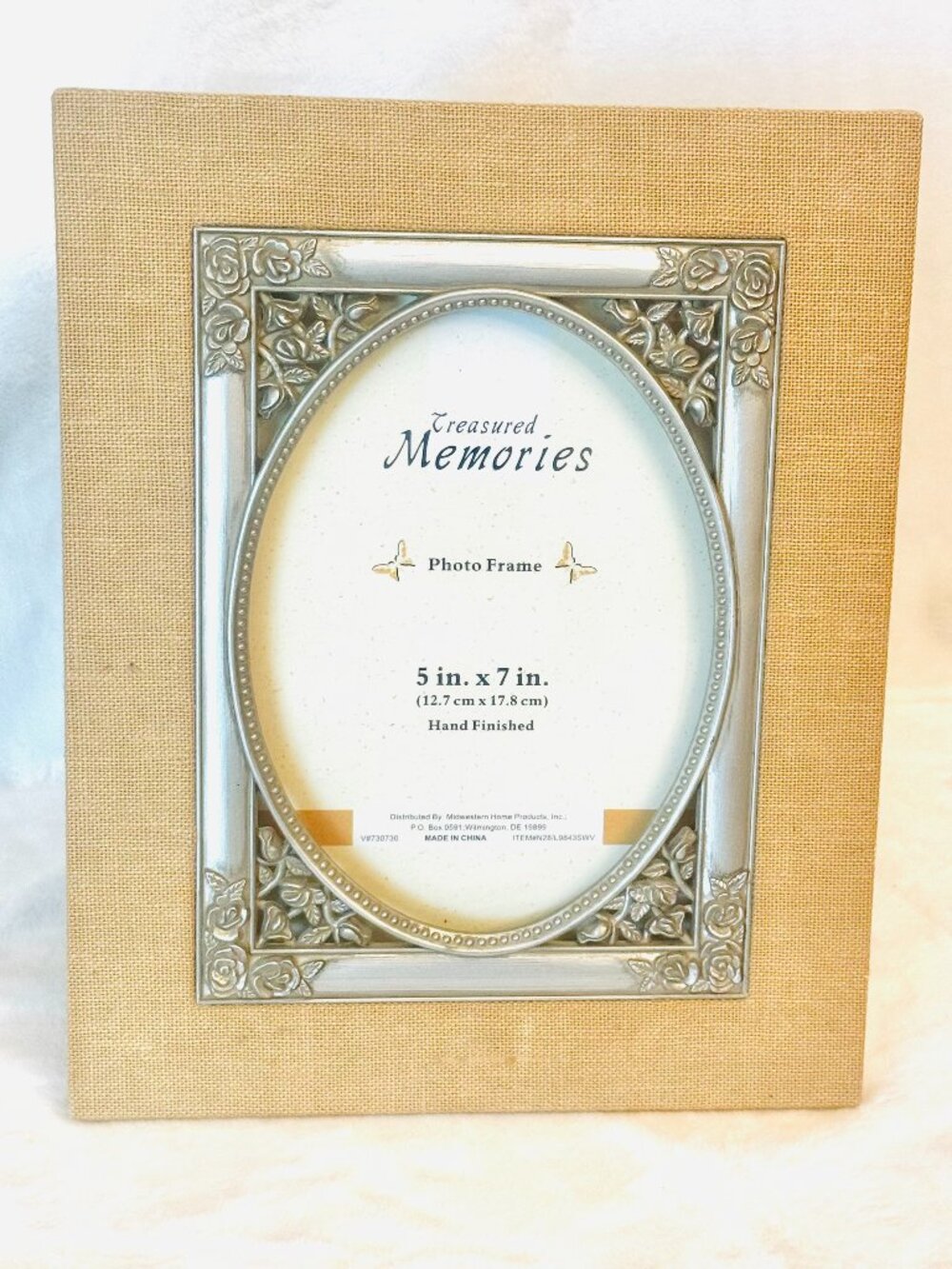 Treasured Memories Picture Frame 5x7" Photo Tabletop Burlap Victorian Style Flor